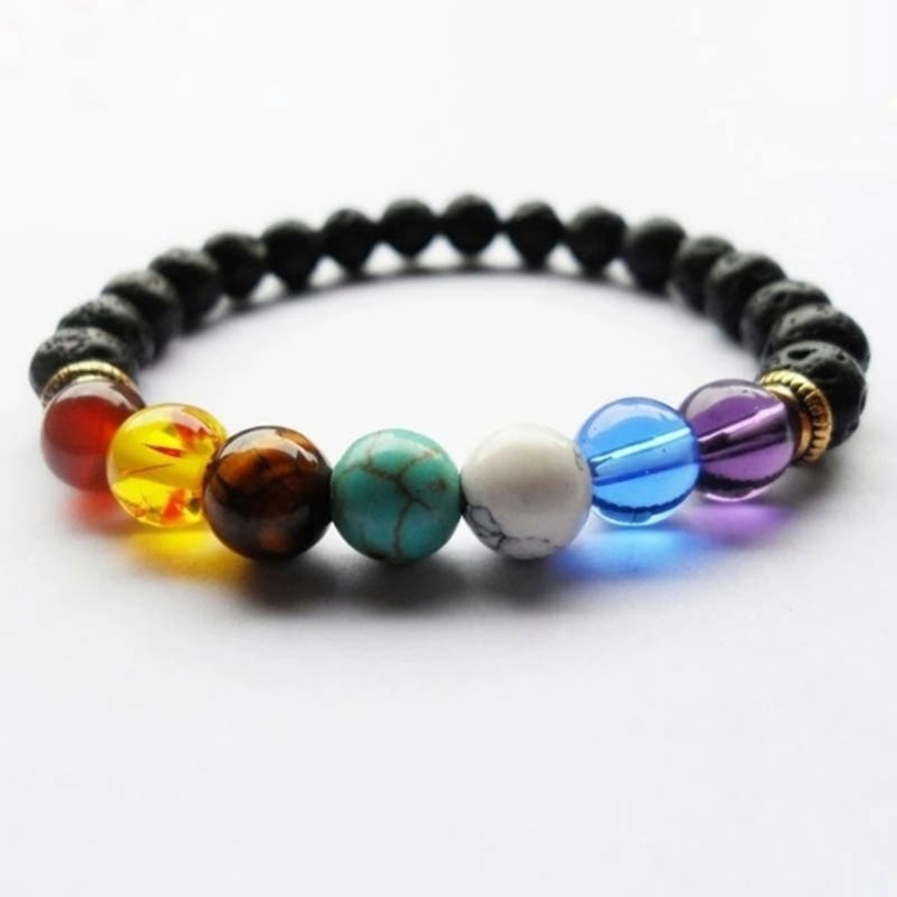 7 Chakra Lava Bracelet Healing Yoga‎ New Reiki Agate Stone